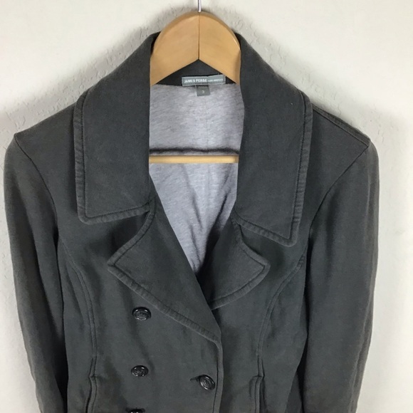 James Perse Jacket 3 Gray Cotton Peacoat Double Breasted Blazer Women’s - Picture 2 of 8